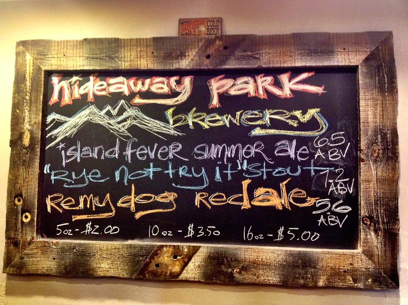 Blackboard Sign at the Hideaway Park Brewery in Winter Park Colorado
