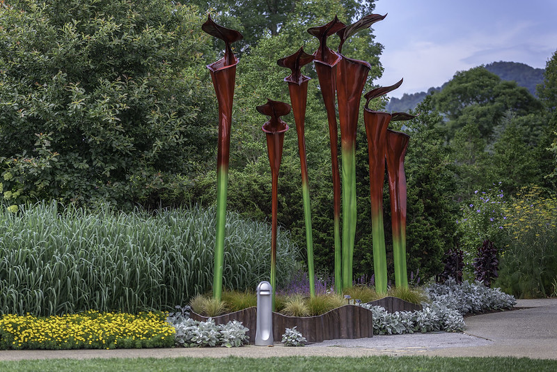 The North Carolina Arboretum with cloudy sky in the background