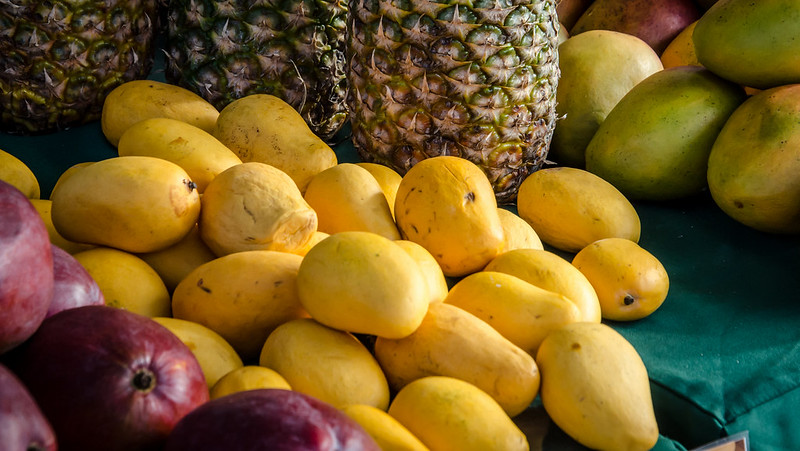 Fruits displayed on a Fruit stand at the Sanibel Island Farmers Market