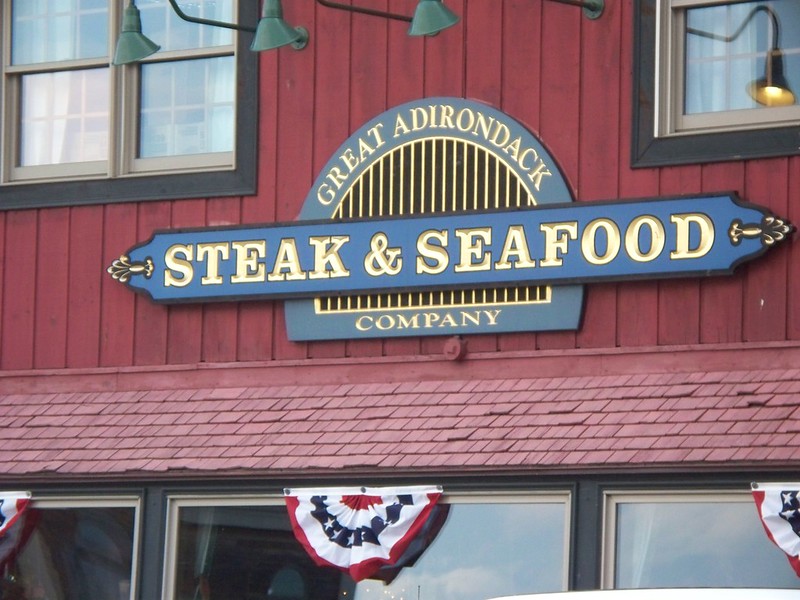 Sign of the Great Adirondack Steak & Seafood Company at Lake Placid