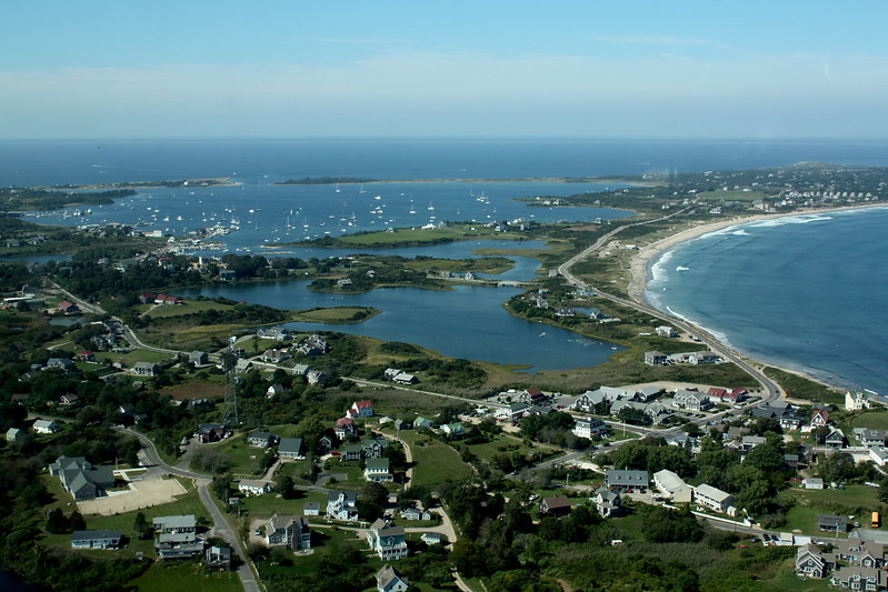 Aerial view of Block Island in Rhode Island, USA.