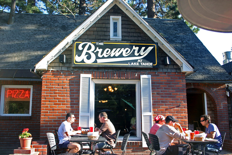 People sitting in front of the The Brewery at Lake Tahoe