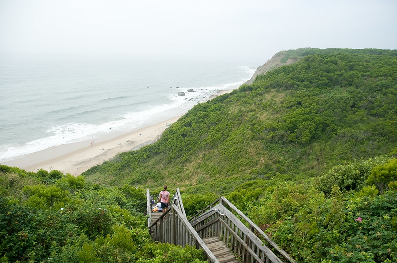 Landscape Photo of Mohegan Bluffs with cloudy sky in the background
