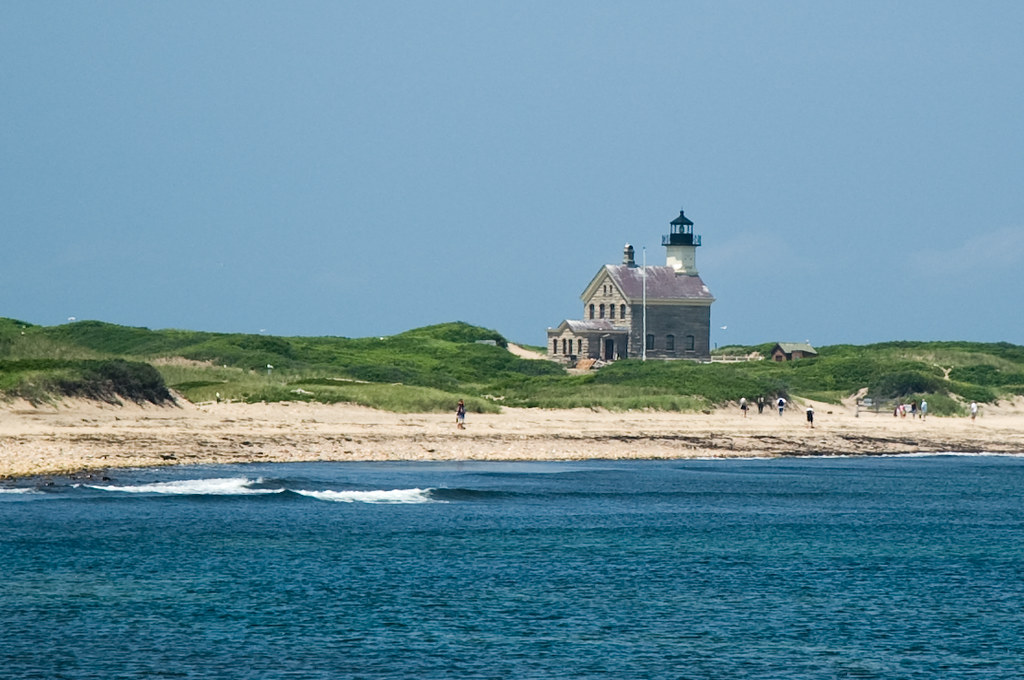 Landscape Photo of Sand Beach an the Block Island North Light Lighthouse