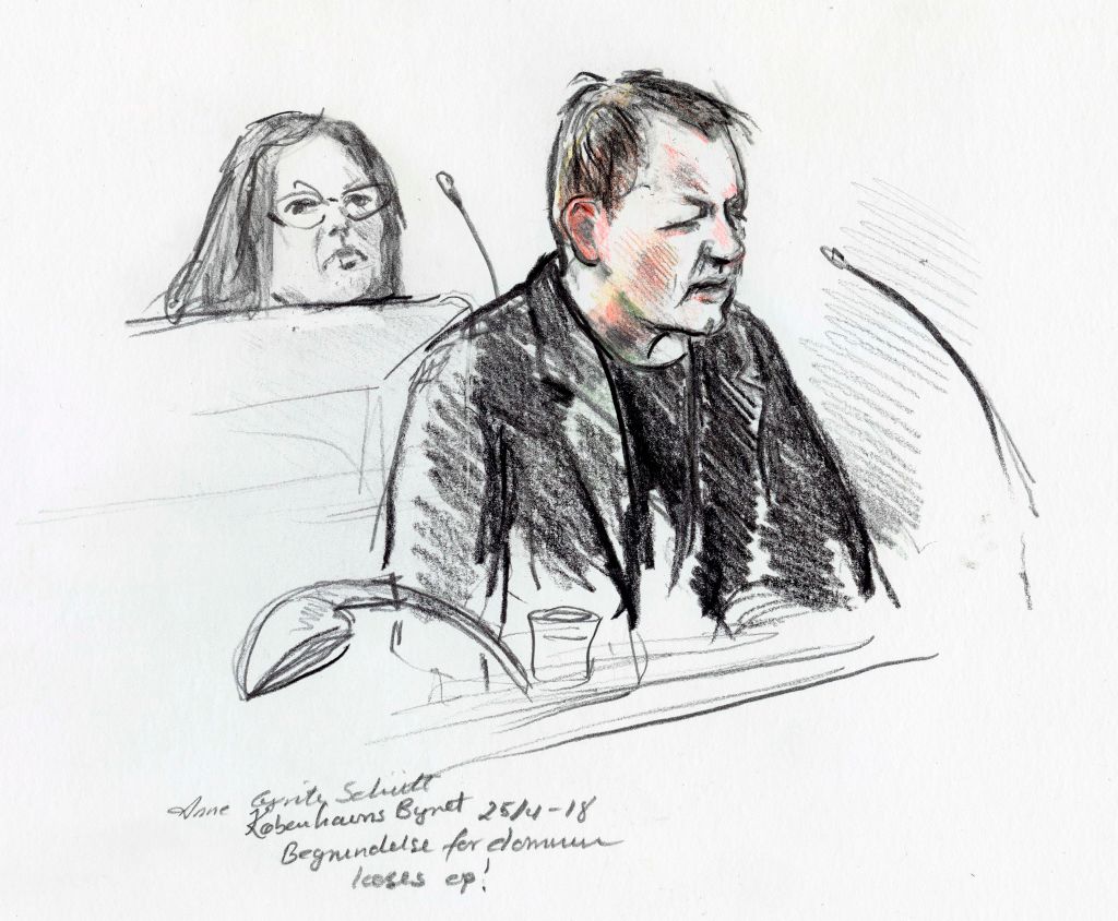 Court drawing by Anne Gyrite Schütt of Peter Madsen