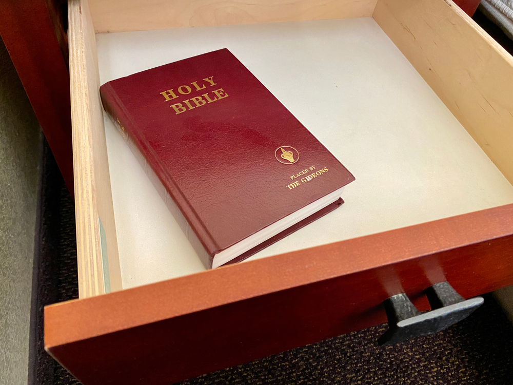 The Holy Bible inside a hotel room