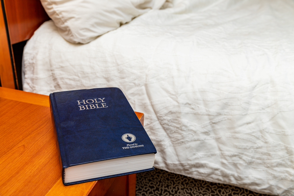 Gideons Bible in hotel room