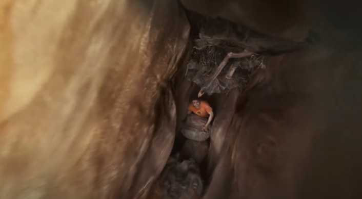 man stuck between rocks