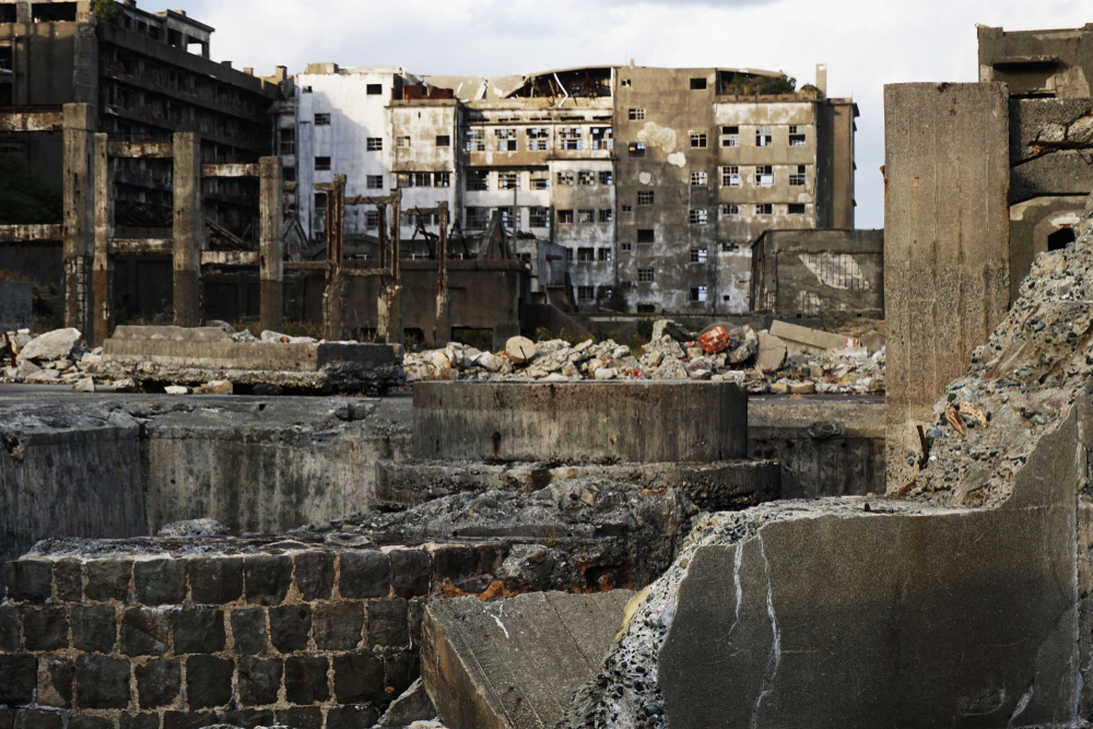 Ruins of buildings in an abandoned island