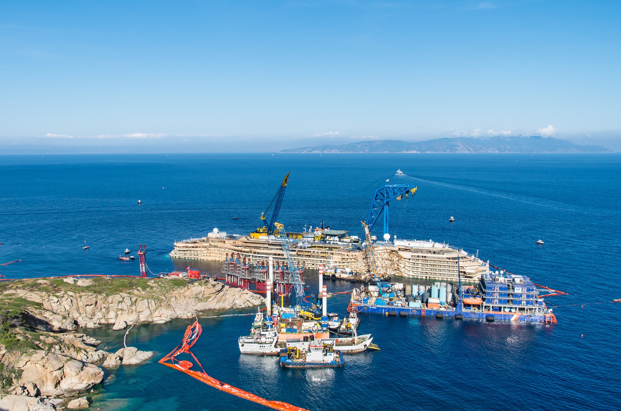 Remains of the tragic sinking of Costa Concordia on September 26, 2013