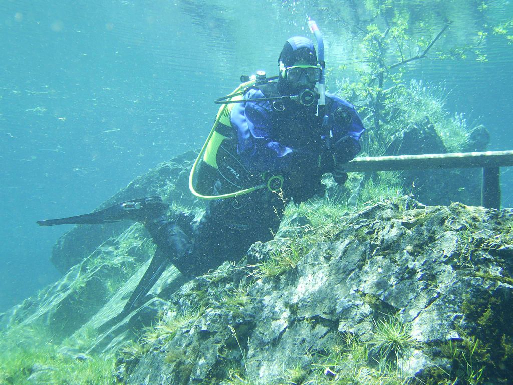 Scuba Diver in the Grüner See (Green Lake) is a lake in Styria, Austria