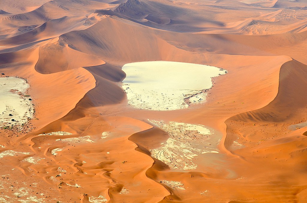 Aerial view of Deadvlei a white clay pan in the Namib-Naukluft Park in Namibia