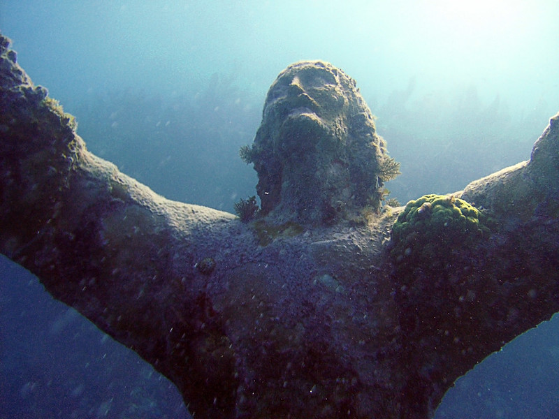 Photo of the Christ of the Abyss submerged bronze statue of Jesus Christ in the Mediterranean Sea
