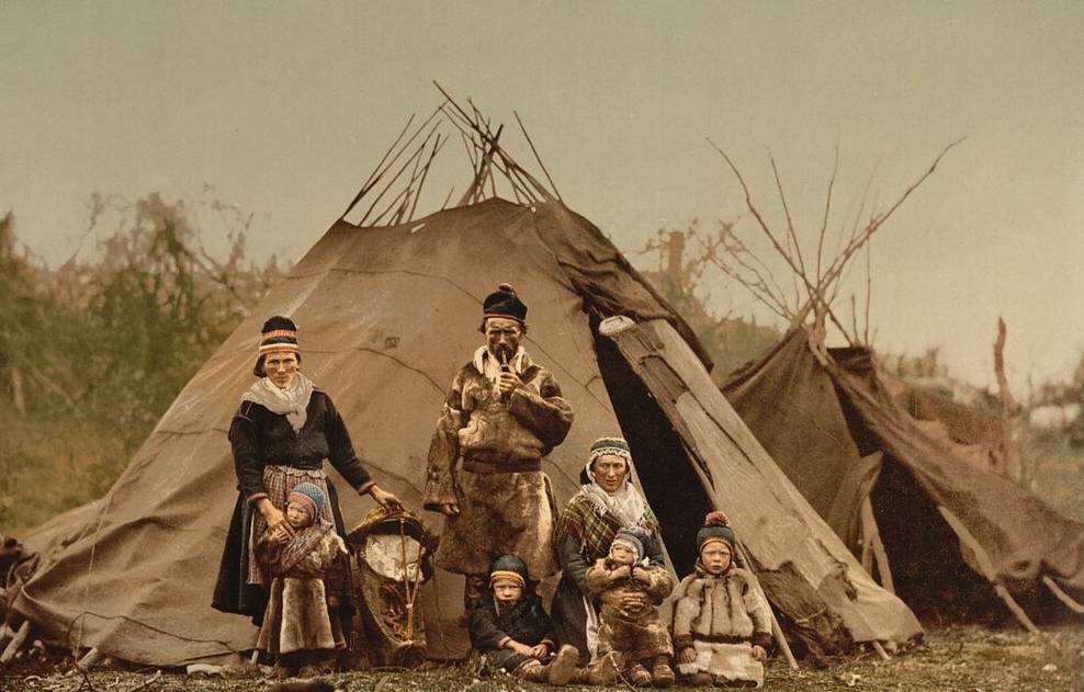 A Sami (Lapp) family in front of their tent