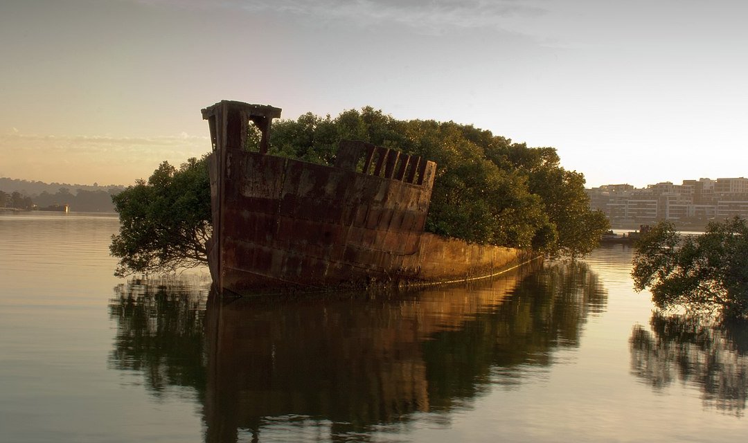 The remains of the SS Ayrfield in Homebush Bay, Sydney, Australia