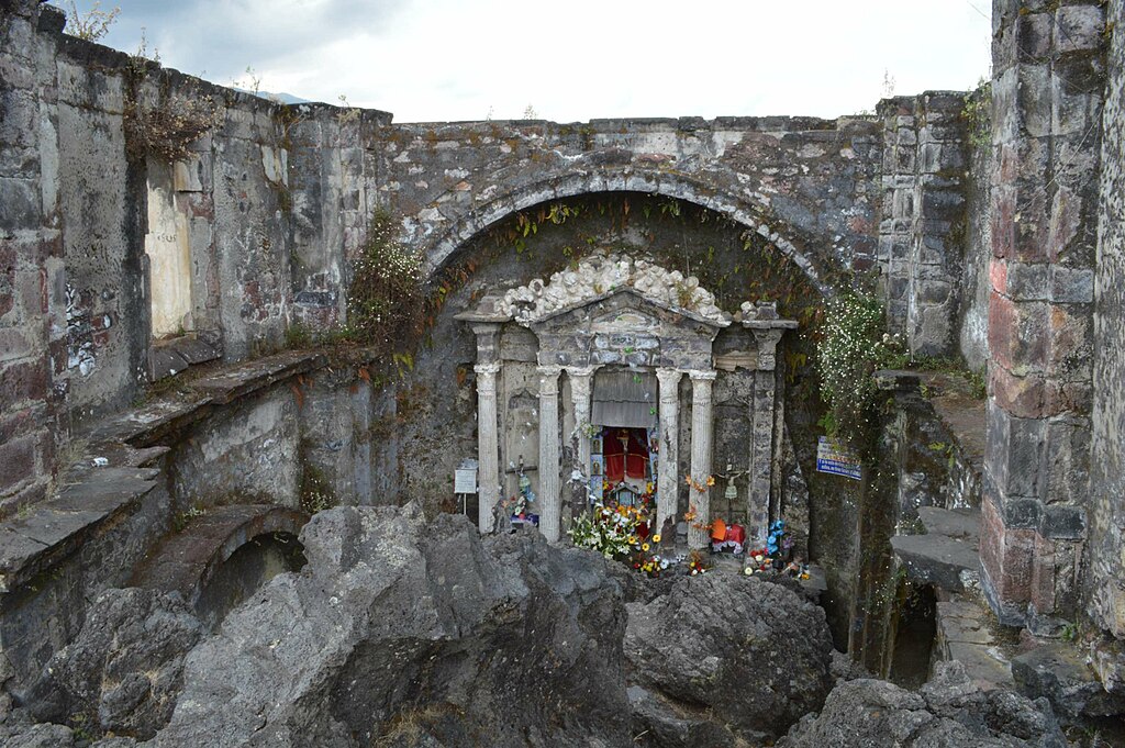 Former altar of the San Juan Parangaricutiro church in Michoacan, Mexico