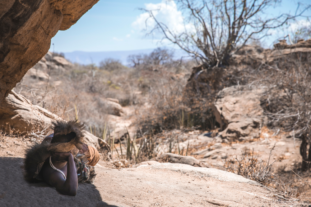 Hadzabe man resting in a cave