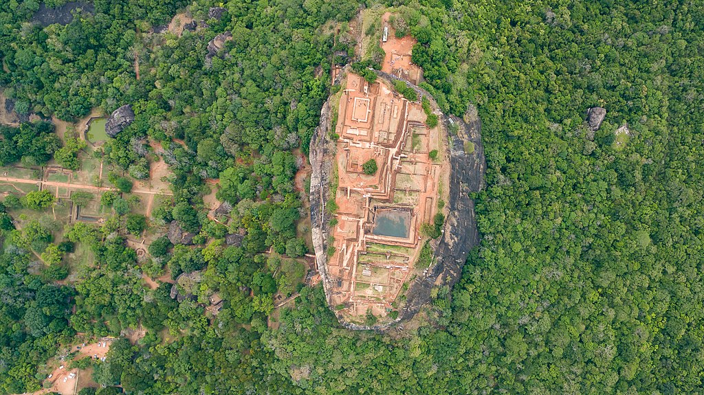 Drone view of Sigiriya Rock.