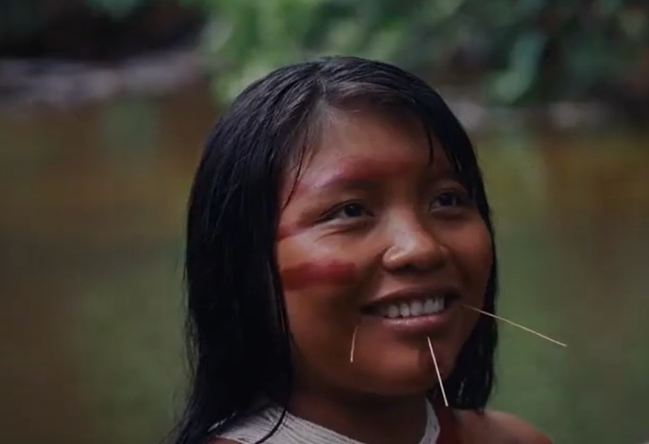 Portrait Photo of Yanomami woman with traditional face paint