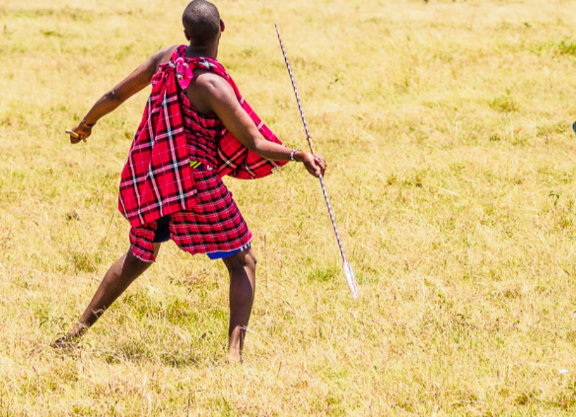 Maasai Men Throwing Spears