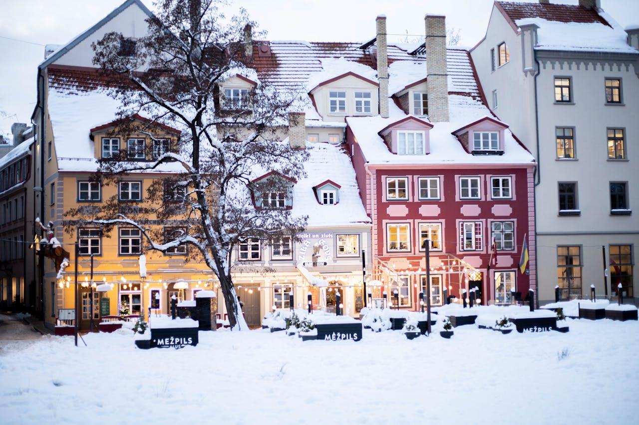 Snow Covered Square in Riga