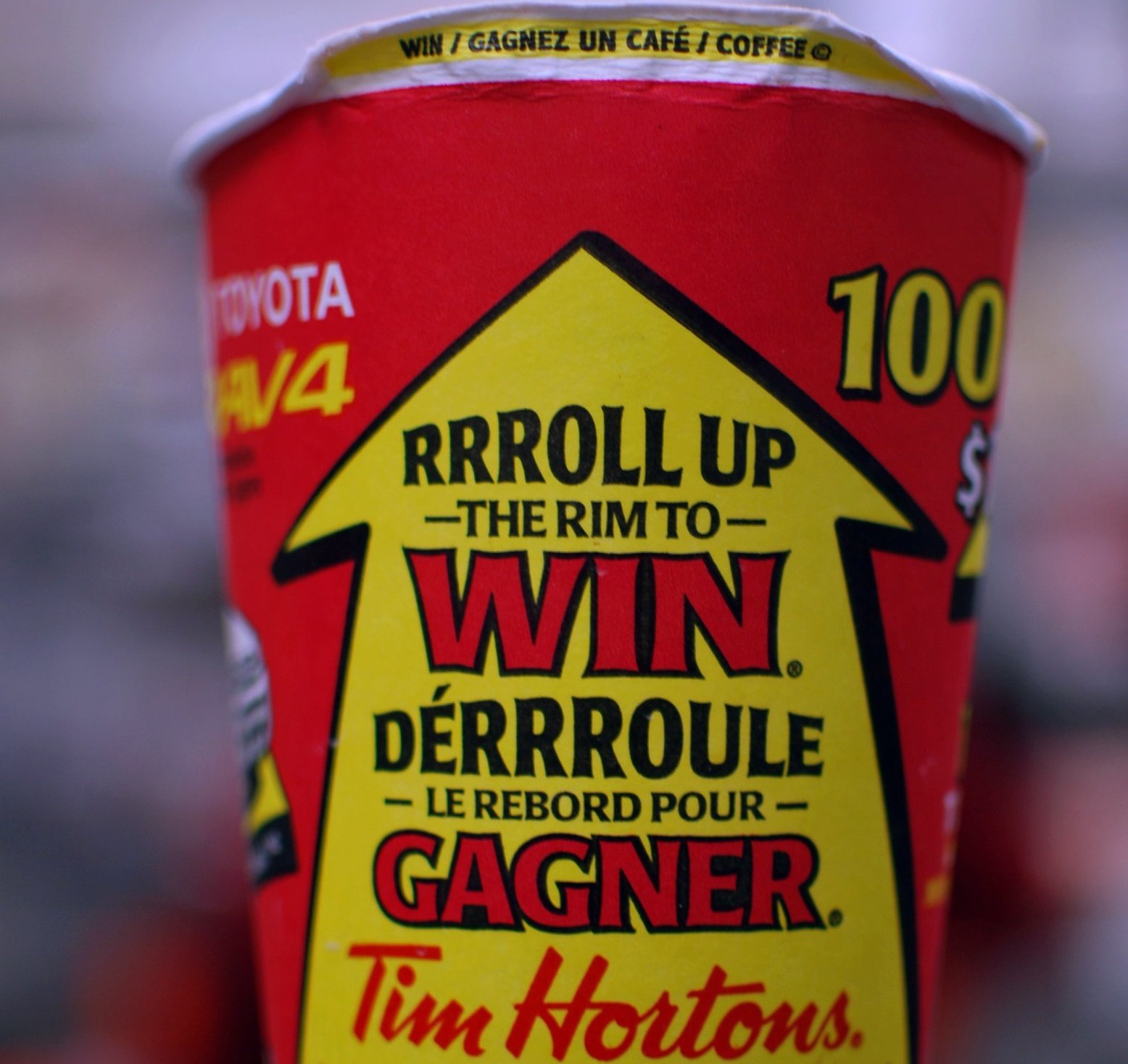 Close Up Photo of Tim Hortons roll up the rim win
