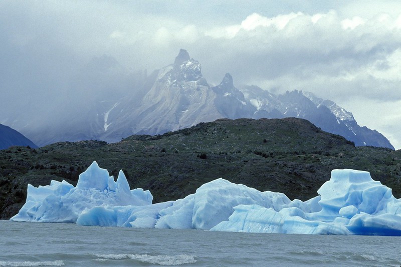 View of water, glaciers and mountains