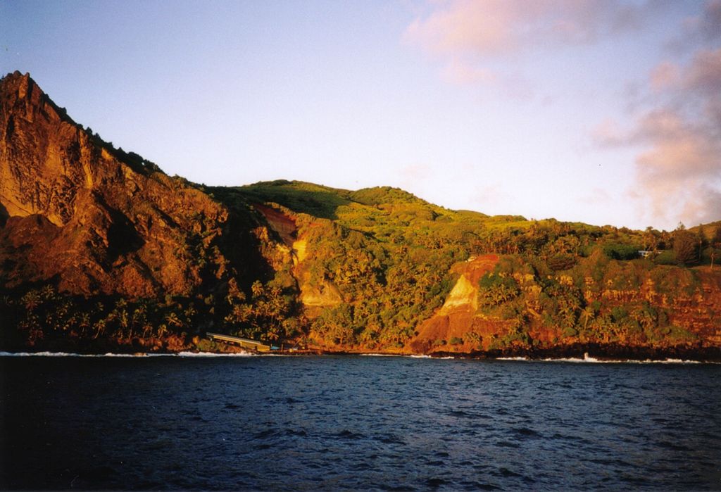 Grayscale Portrait Photo of Bounty Bay on Pitcairn Island