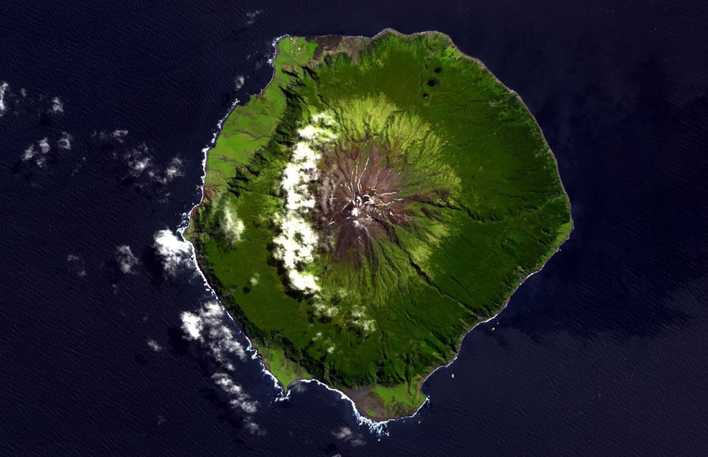 Aerial image of Tristan da Cunha Island, South Atlantic Ocean.