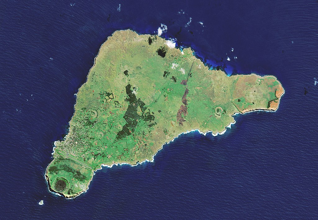 Satellite view of Easter Island 2019. The Poike peninsula is on the right. Satellite view of Easter Island 2019.