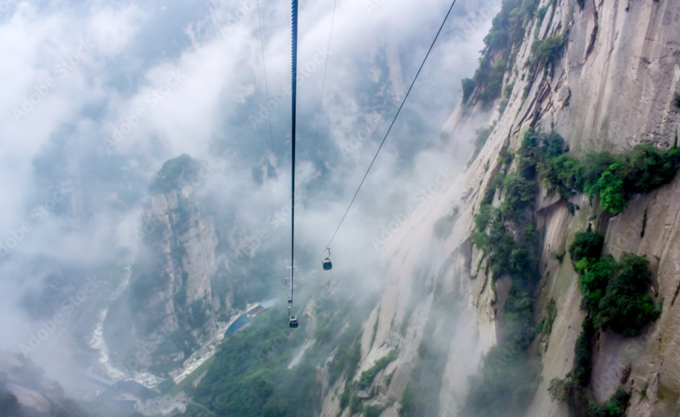 View of the cable cars on Mount Hua
