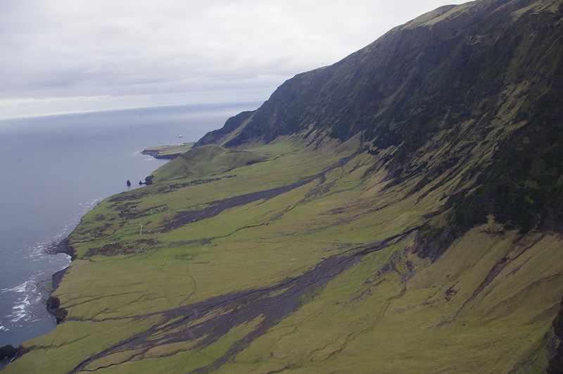 Tristan da Cunha from the air. Clody Sky in the Background.
