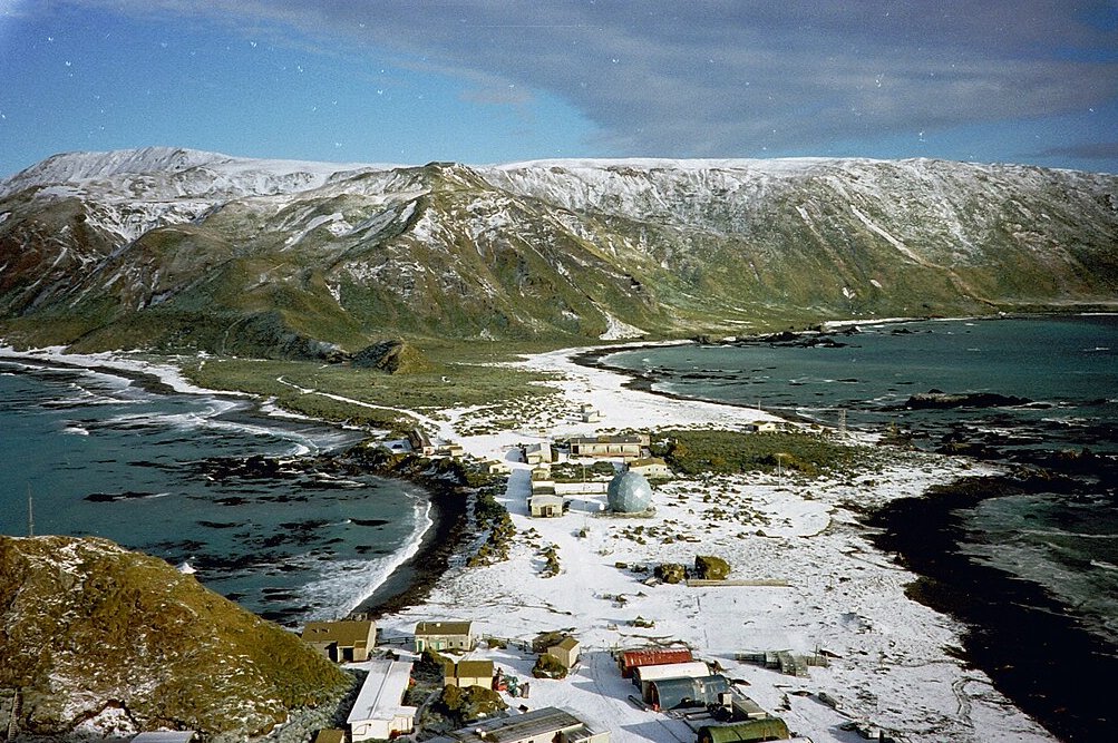 Macquarie Island Isthmus, looking south from the summit of Wireless Hill