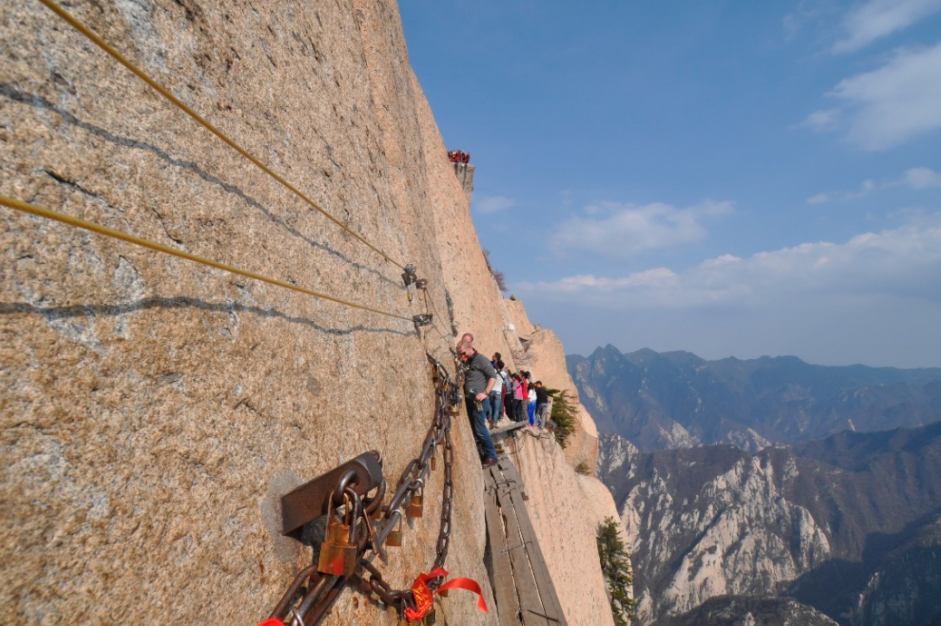 The mighty Mount Huashan`s plank walk