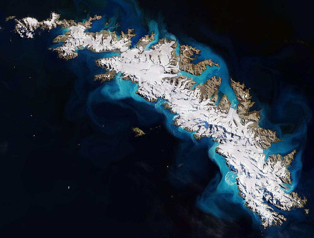 Satellite photograph of South Georgia Island.