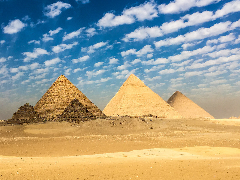 Landscape Photo of The three major pyramids in Giza, Egypt.