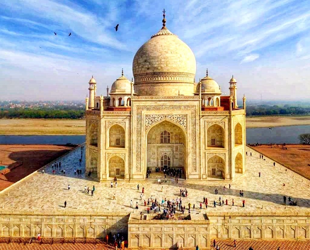 Landscape Photo of the Taj Mahal ivory-white marble mausoleum