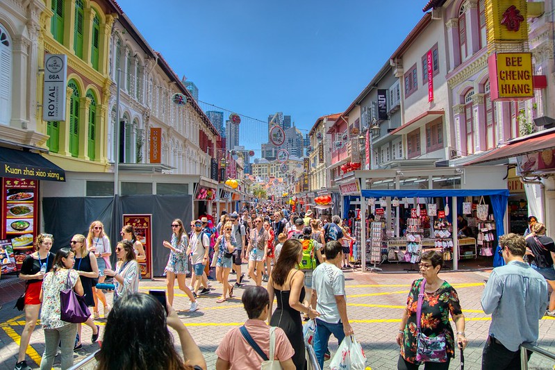 People walking on the Pagoda Street in Chinatown, Singapore.