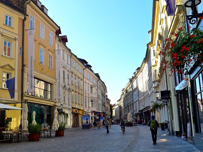 Steet Photo of tourists walking on the streets of Ljubljana, Slovenia