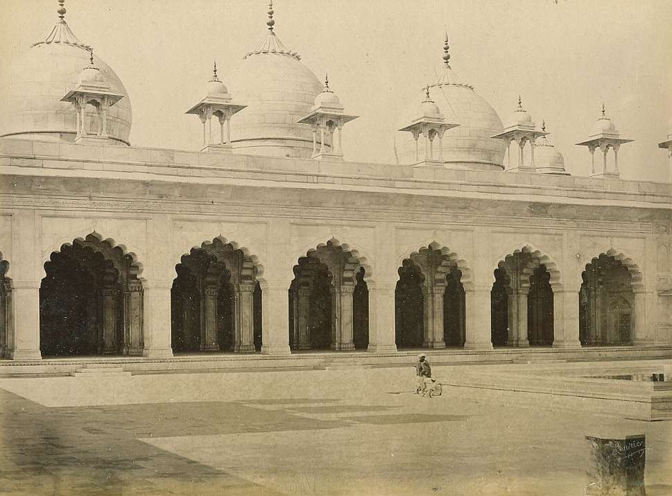 Grayscale Photo of The Moti Masjid in Agra India by G. W. Lawrie.