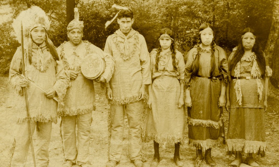 Grayscale Photo of Cherokees Ready for the Green Corn Dance