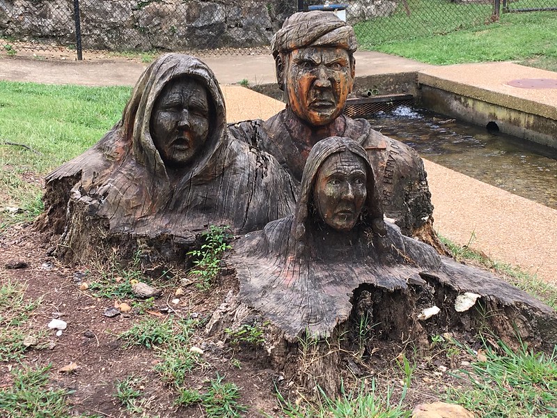 Wood carving of Cherokee Indians in Big Spring Park, Cedartown, Georgia.