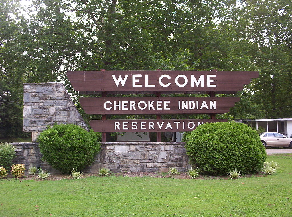Landscape Photo of Cherokee Indian Reservation Sign, Cherokee, NC.