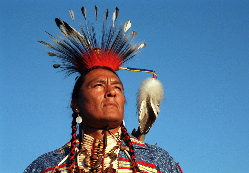 Portrait Photo of A Native American Cherokee in traditional clothing