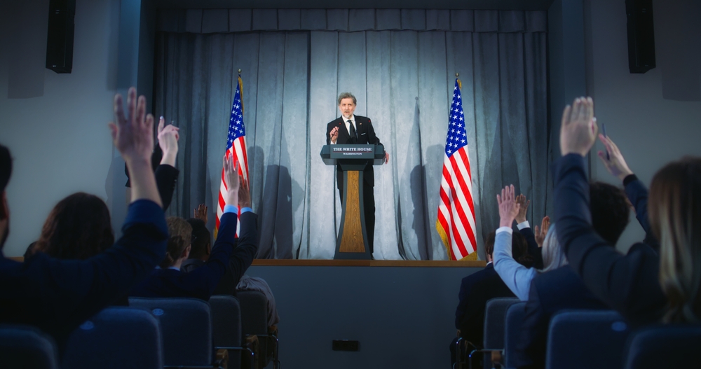 American republican politician delivers successful speech