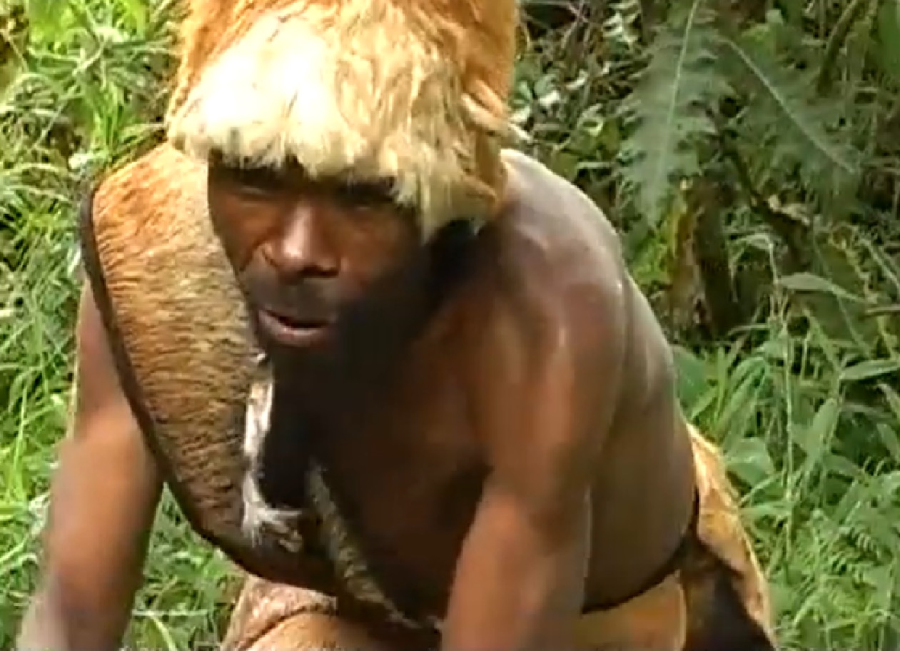 Screenshot of Batwa tribe man - from The Batwa Legacy (2011)