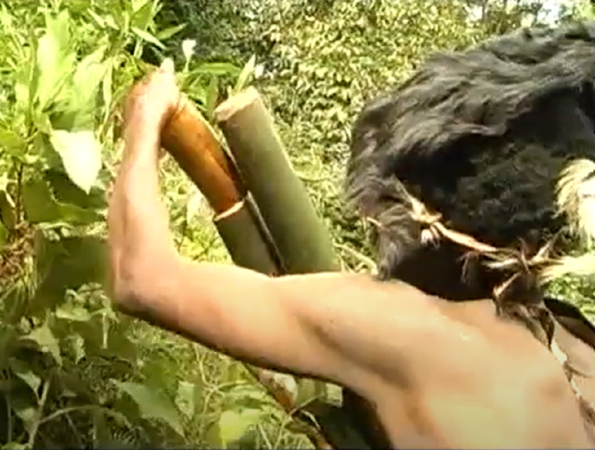 Screenshot of Batwa tribe man collecting water- from The Batwa Legacy (2011)