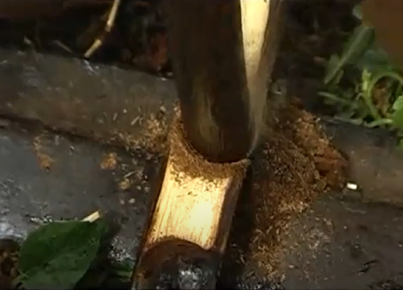 Screenshot of Batwa tribe man making a fire - from The Batwa Legacy (2011)