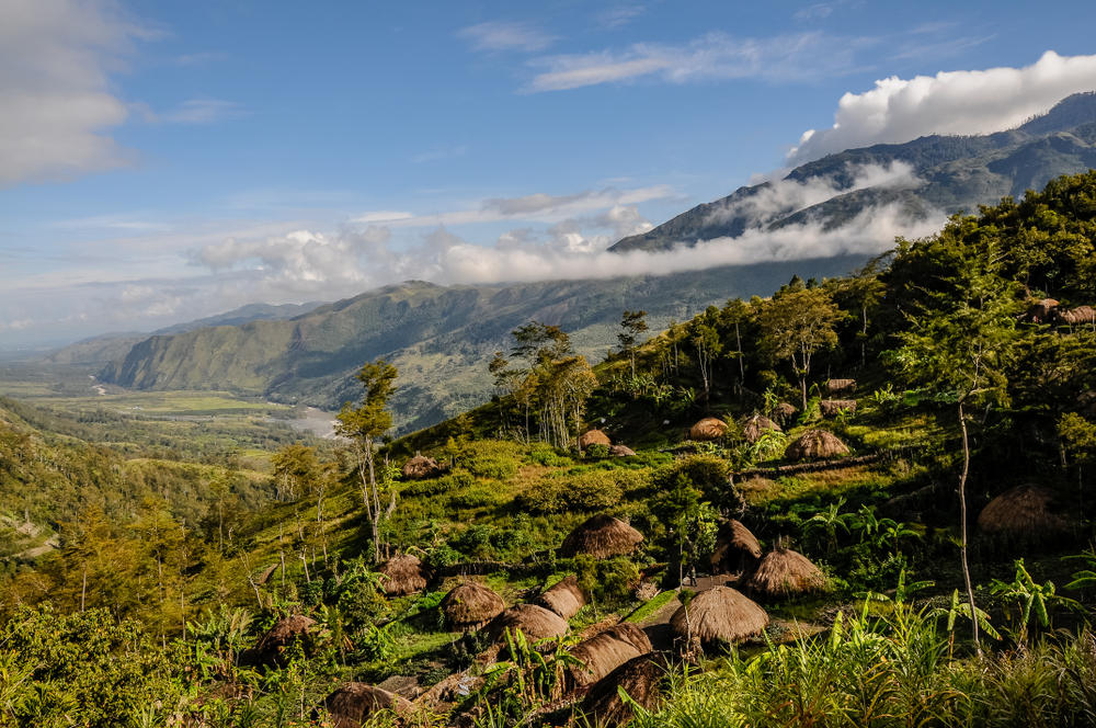 a village Dani lays on the hill near Wamena, West Papua