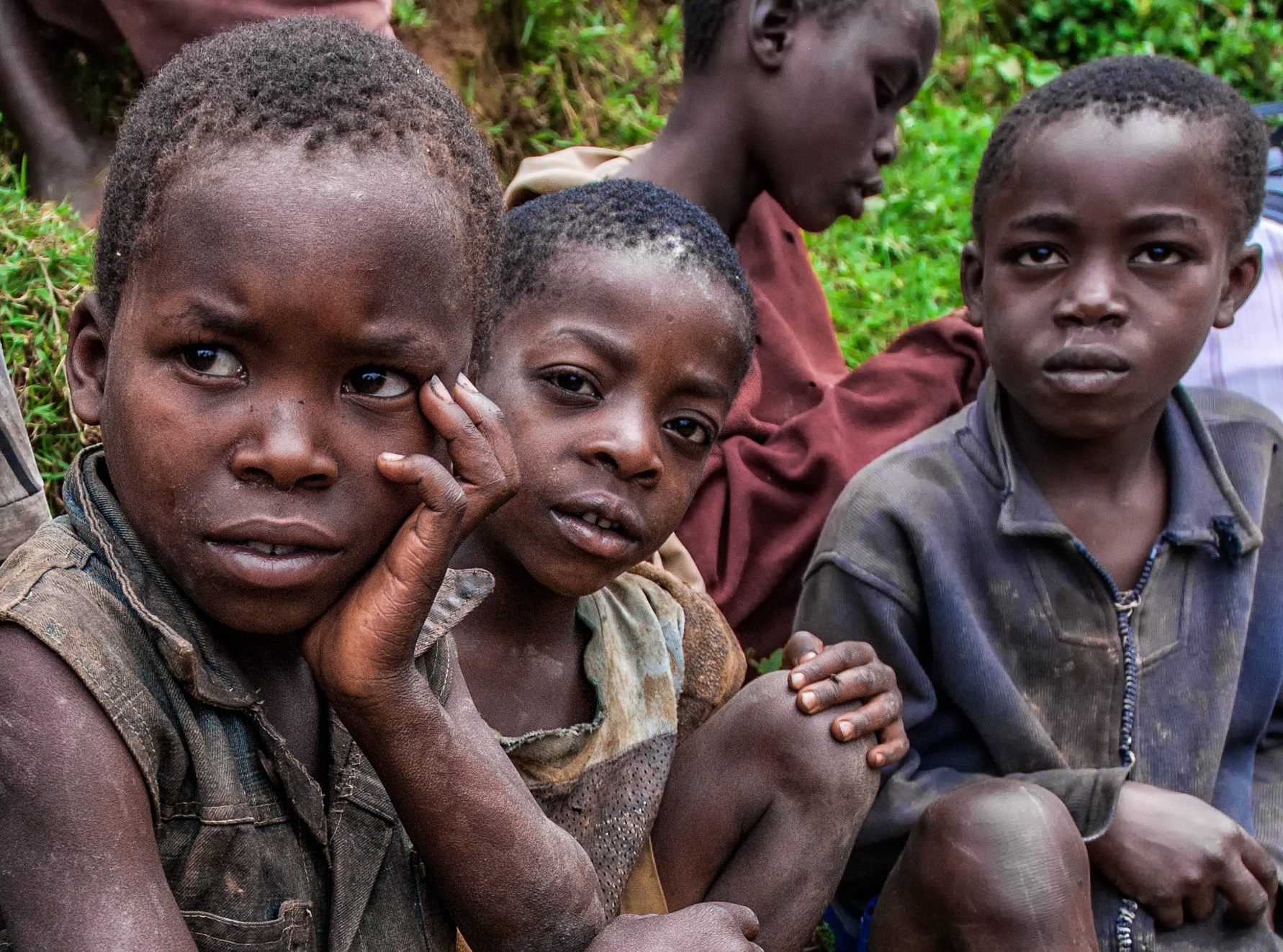 Batwa pigmy boys on October 21, 2012 in Lake Bunyonyi, Uganda.